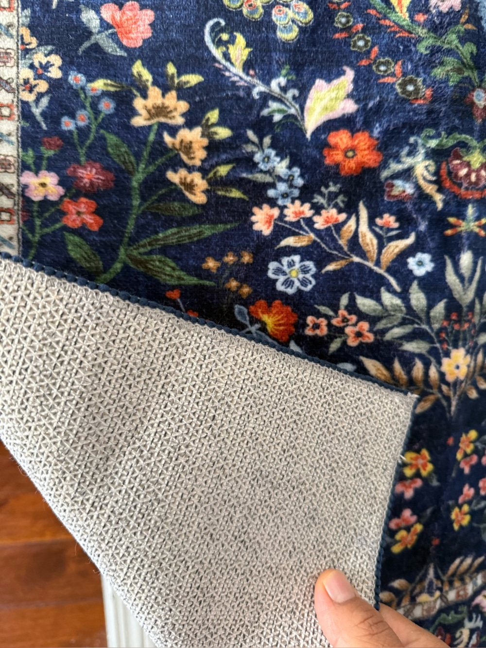 Navy Floral Runner Rug - Picture 4 of 4